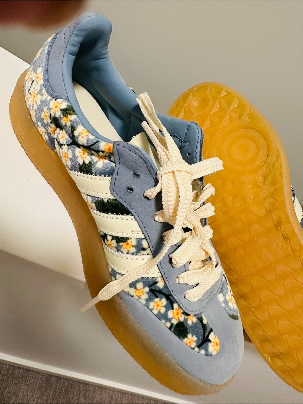 adidas Sambae x Liberty of London platform cream and blue suede and floral print - Picture 9 of 9